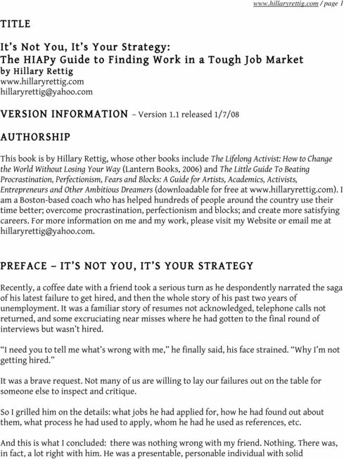 Product picture Its Not You, Its Your Strategy The HIAPy Guide to Find Job